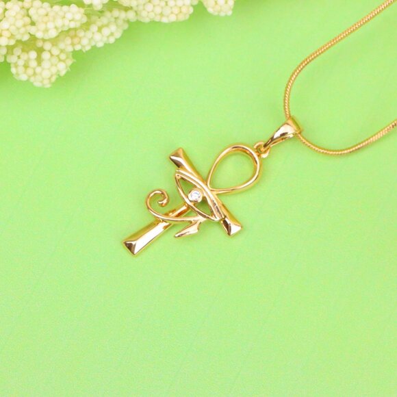 "Eye of Horus Rose Gold Pendant with Ankh Symbol for Protection, XPPT1535 - Picture 12 of 13